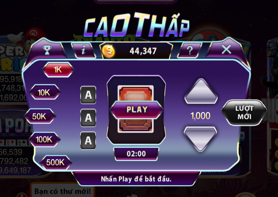 Các loại cược Mini game Cao Thấp phổ biến tại 789Club