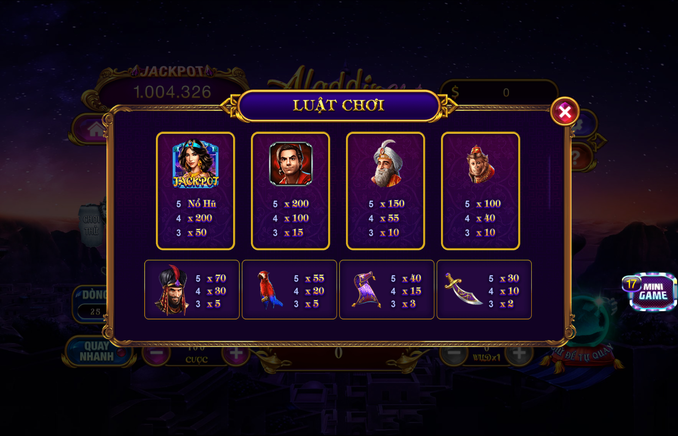 Luật chơi tựa game slot game nổ hũ Aladdin đơn giản đến bất ngờ
