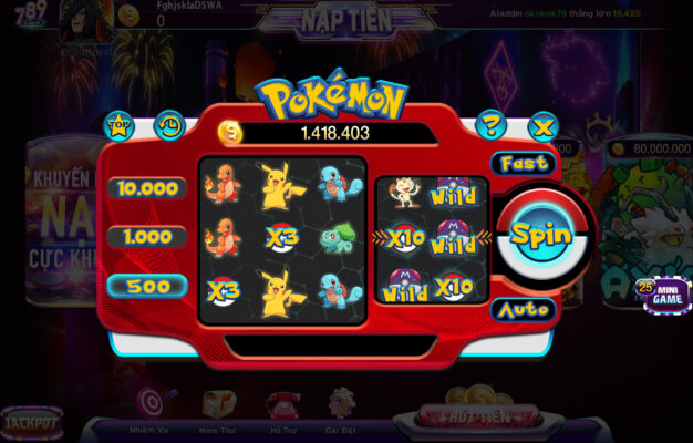 Các mức cược trong mini game nổ hũ Pokemon tại 789 club